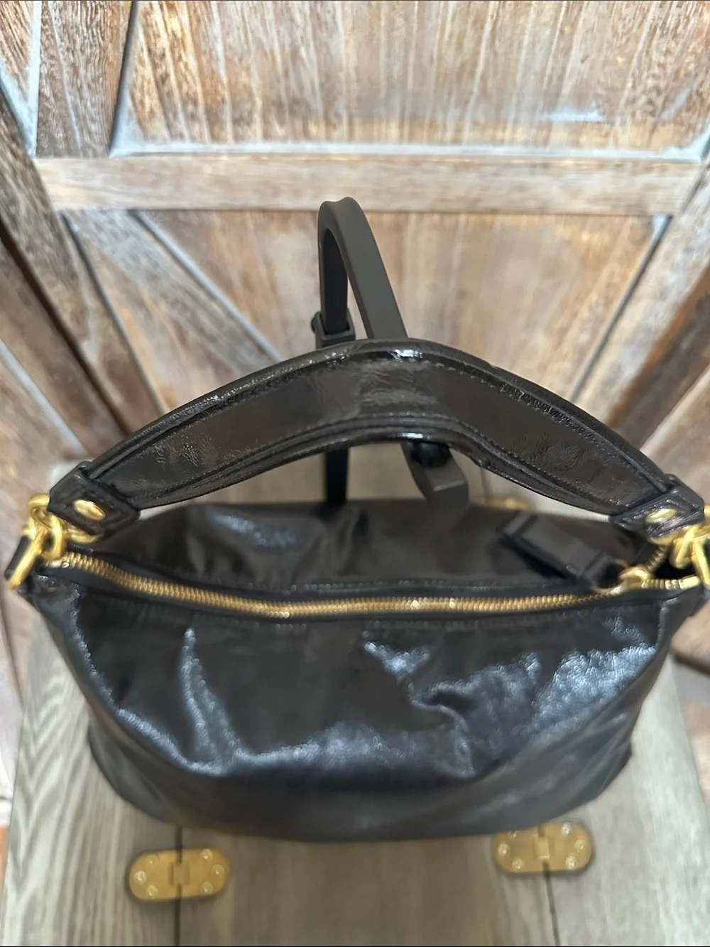 Coach Vintage Y2K Poppy Black Liquid Gloss Tote & Gold Coach Cherry Charm